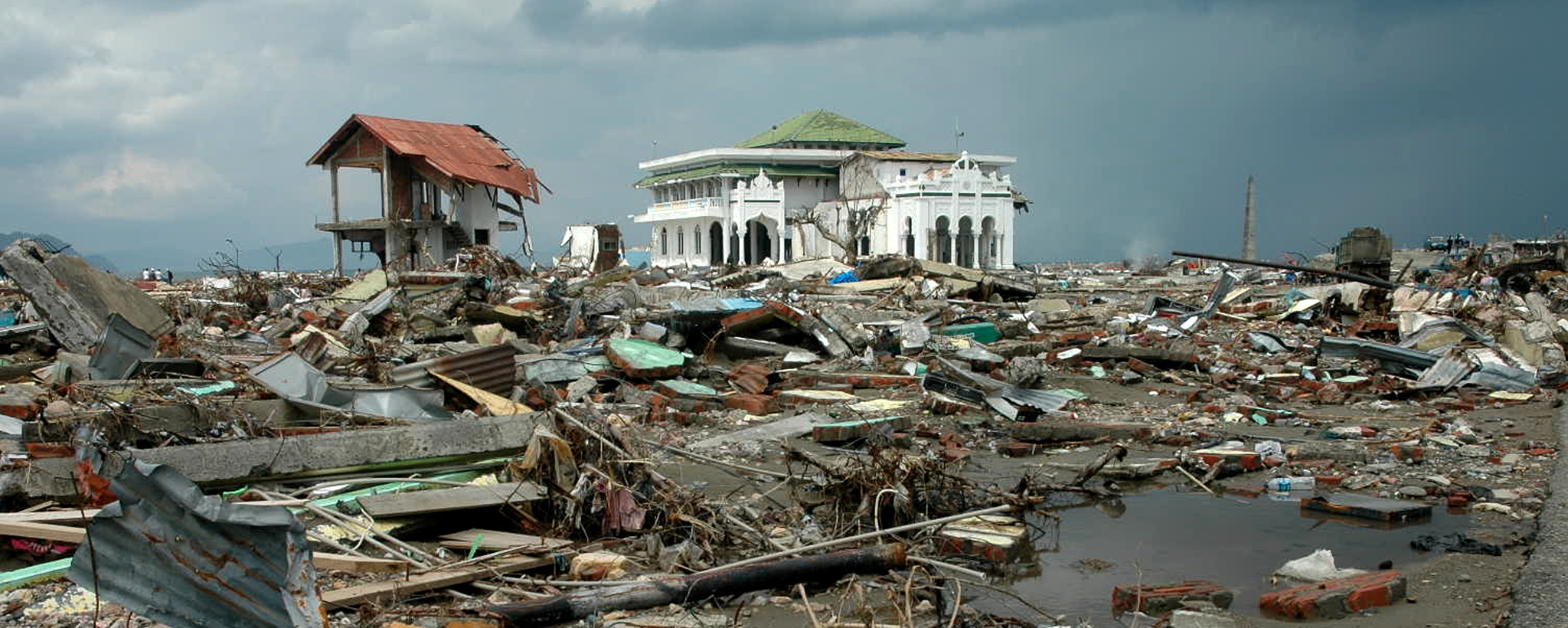 An area devastated by a tsunami.