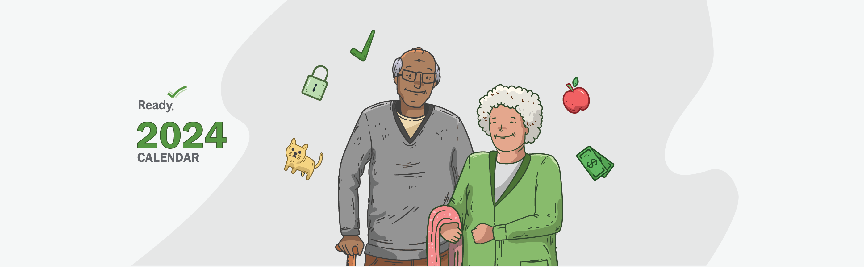 2024 Preparedness Calendar. An older couple stands together