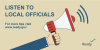 a hand holding a megaphone. Listen to local officials. For more tips visit www.ready.gov.