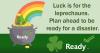 A pot of gold with a leprechaun's hat at the end of a rainbow. Luck is for the leprechauns. Plan ahead to be ready for a disaster.