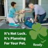 An older couple with a golden retriever puts together an emergency supply kit for their pet. It's not luck. It's planning for your pet.