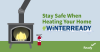 Stay Safe When Heating Your Home #WinterReady Graphic shows a fireplace with fire extinguisher.